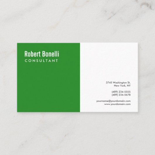 Minimalistische Plain Forest Green White Modern Cu Visitekaartje (Voorkant)