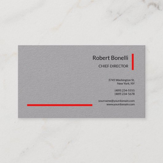 Minimalistische Plain Grey Red Modern Professional Visitekaartje (Voorkant)