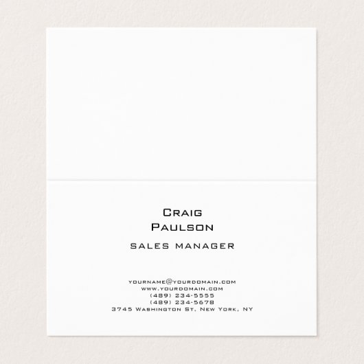 Minimalistische Plain Klassiek Zwart & Wit Visitekaartje (Buitenkant ongevouwen)