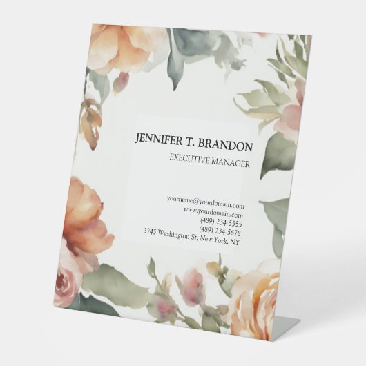 Minimalistische Plain Moderne Waterverf Bloemen Reclamebord Met Voetstuk (Voorkant)