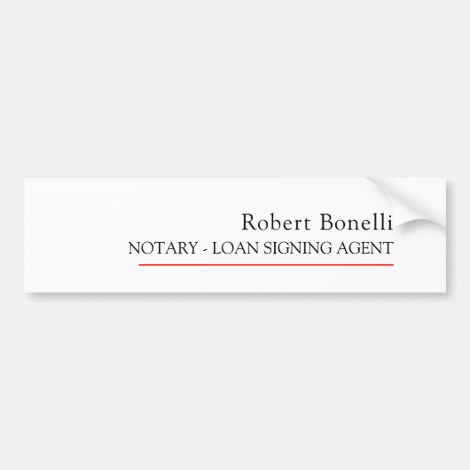 Minimalistische Plain Red White Moderne Notaris Bumpersticker (Voorkant)