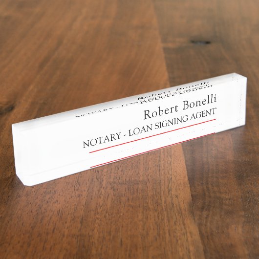 Minimalistische Plain Red White Moderne Notaris Naambordje (Zijkant)