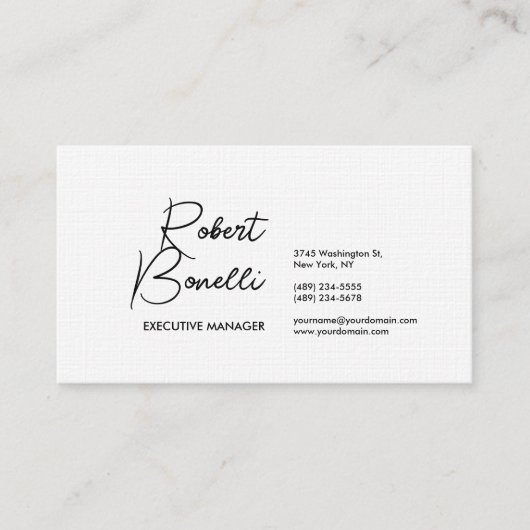 Minimalistische Plain Zwart & Wit Modern Mooi Linn Visitekaartje (Voorkant)