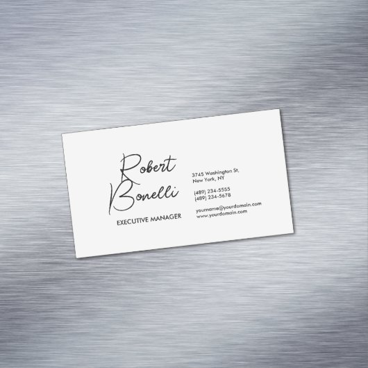 Minimalistische Plain Zwart & Wit Modern Mooi Magnetisch Visitekaartje (Voorbeeld)