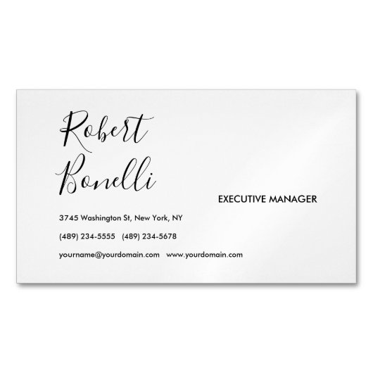 Minimalistische Plain Zwart & Wit Modern Mooi Magnetisch Visitekaartje (Voorkant)