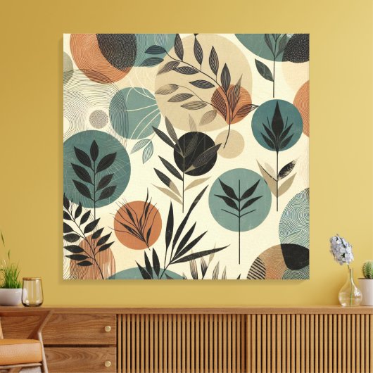 Minimalistische plantaardige lijnkunst met aardse  canvas afdruk (Insitu (Woonkamer))