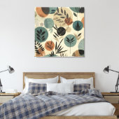 Minimalistische plantaardige lijnkunst met aardse  canvas afdruk (Insitu (Slaapkamer))