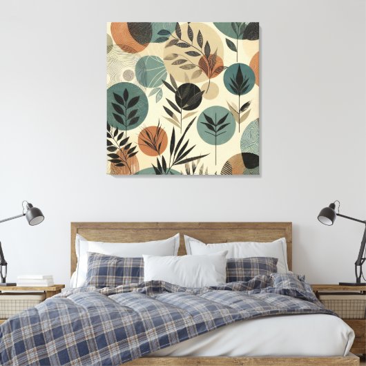 Minimalistische plantaardige lijnkunst met aardse  canvas afdruk (Insitu (Slaapkamer))