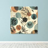 Minimalistische plantaardige lijnkunst met aardse  canvas afdruk (Insitu (Houten vloer))