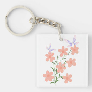 Minimalistische platte vector perzik bloemenspray  sleutelhanger