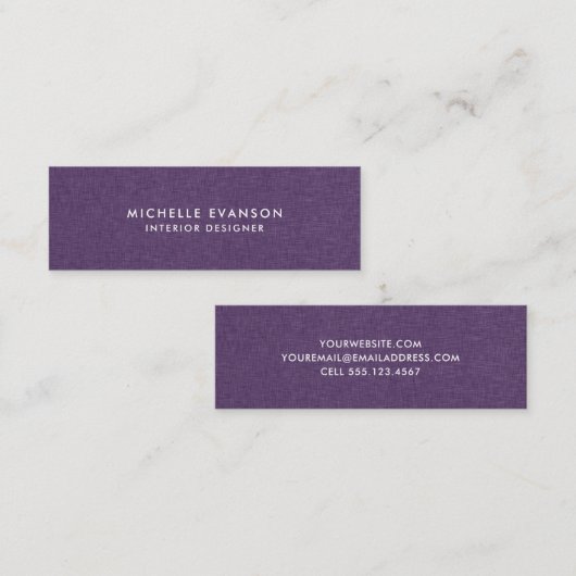 Minimalistische Plum Paarse Linnen Eenvoudig Mini Visitekaartje (Voorkant / Achterkant)