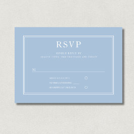 Minimalistische poederblauwe trouw RSVP kaartje