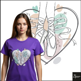 Minimalistische Pointe-schoenen Pastel Hart-schets T-shirt