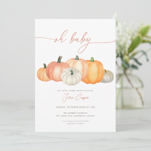 Minimalistische pompoen Baby shower uitnodiging (Staand voorkant)