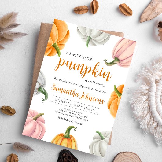 Minimalistische pompoen Herfst Baby shower Kaart