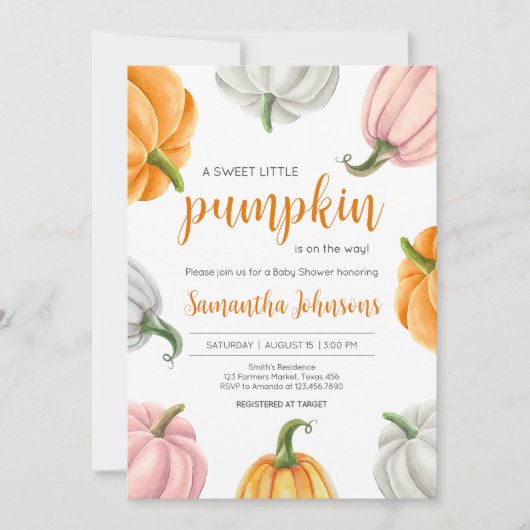 Minimalistische pompoen Herfst Baby shower Kaart (Voorkant)