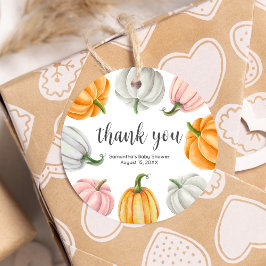 Minimalistische Pompoen Herfst Baby shower Ronde Bedankjes Labels