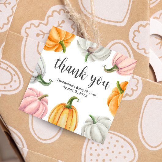 Minimalistische pompoen Herfst Baby shower Square Bedankjes Labels
