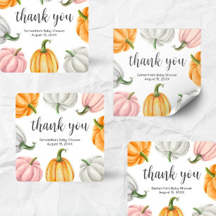 Minimalistische Pompoen Herfst Baby Shower Vierkan Vierkante Sticker