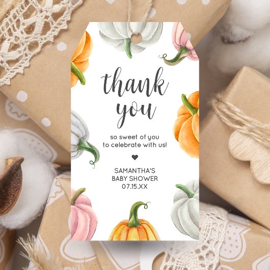 Minimalistische pompoen Herfst Baby shower voorkeu Cadeaulabel