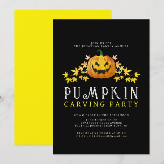 Minimalistische pompoen Spooky Carving Party Hallo Kaart (Voorkant / Achterkant)