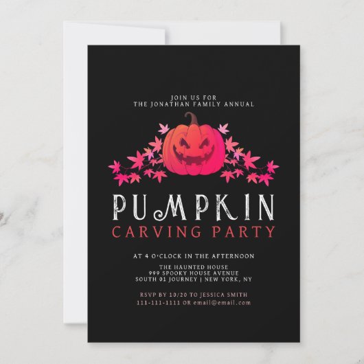 Minimalistische pompoen Spooky Carving Party Hallo Kaart (Voorkant)