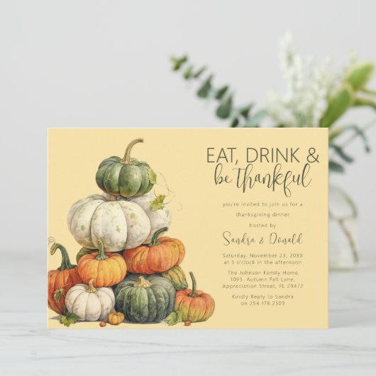 Minimalistische pompoen Thanksgiving diner Kaart (Staand voorkant)