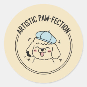 Minimalistische Poodle Puppy Doodle Gele Briefpapi Ronde Sticker