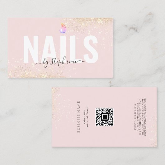 Minimalistische Poolse Nail Beauty Salon QR Code R Contactkaartje (Voorkant / Achterkant)
