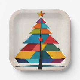Minimalistische Pop Art Geometrische kerstboom Papieren Bordje