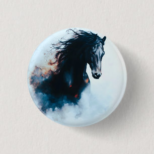 Minimalistische portret van een zwart paard in gal ronde button 3,2 cm
