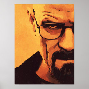 Minimalistische portret van kale man met bril en b poster