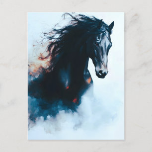 Minimalistische portret van zwart paard in galop aankondigingskaart