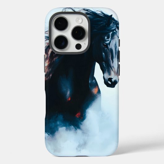 Minimalistische portret van zwart paard in galop Case-Mate iPhone case (Achterkant)