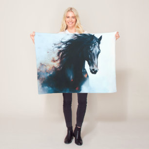 Minimalistische portret van zwart paard in galop fleece deken
