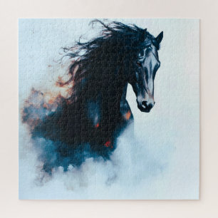 Minimalistische portret van zwart paard in galop legpuzzel