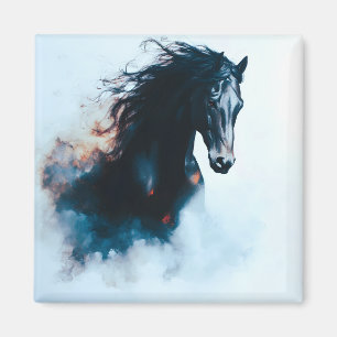 Minimalistische portret van zwart paard in galop magneet