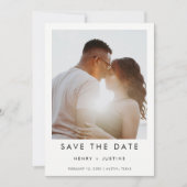 Minimalistische portretfoto, zwart en wit save the date (Voorkant)