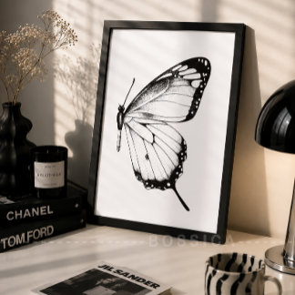 Minimalistische Poster Zwart Witte Vlinder Muurkun