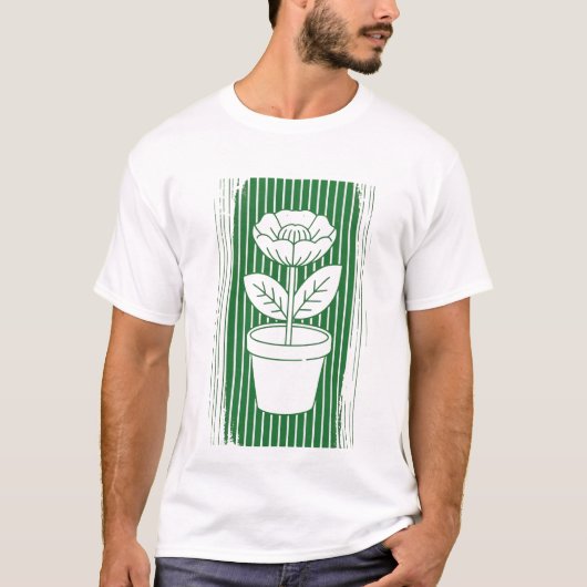 Minimalistische potlijnwerk groene retro-kunst t-shirt (Voorkant)