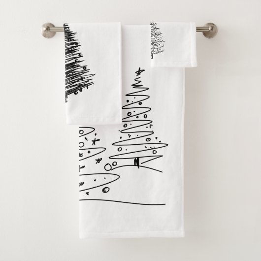 Minimalistische potlood kerstboom handdoek badset (Insitu)
