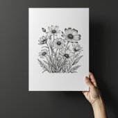 Minimalistische potloodschets van zomerbloemen poster