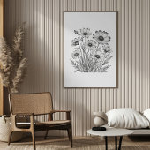 Minimalistische potloodschets van zomerbloemen poster