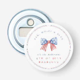 Minimalistische Preppy USA Waterverf Boog 4 juli B Button Flesopener