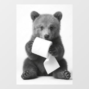 Minimalistische pret wilde beer die toiletpapier v raamsticker