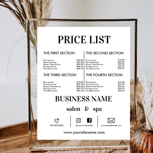 Minimalistische Prijslijst Haar Prijs Flyer Salon Poster