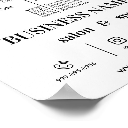 Minimalistische Prijslijst Haar Prijs Flyer Salon Poster (Hoek)