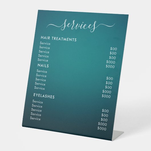 Minimalistische prijslijst voor salondiensten reclamebord met voetstuk (Voorkant)
