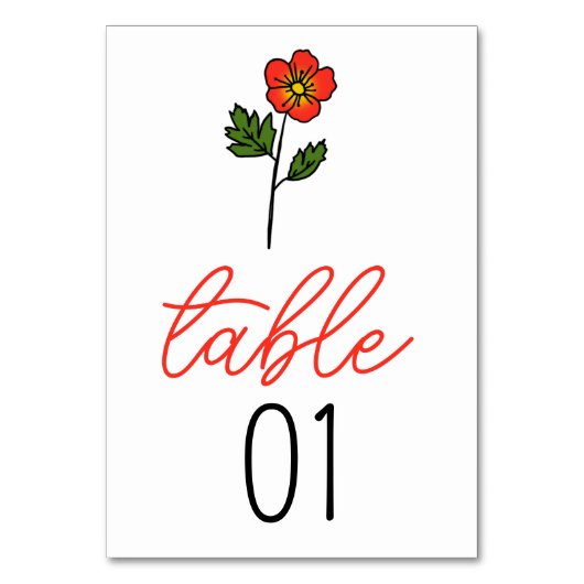 Minimalistische Primrose Trouwtafel Nummer Kaart (Voorkant)