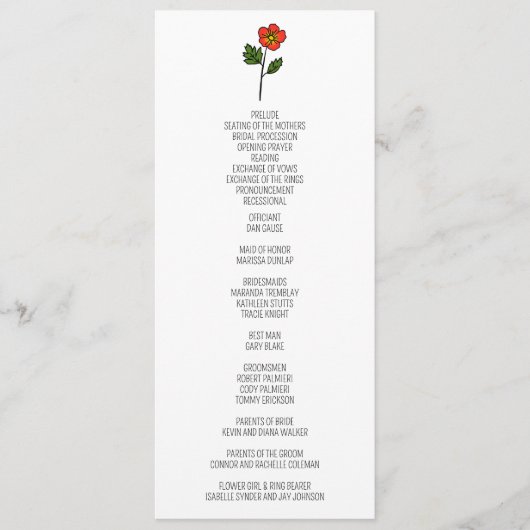 Minimalistische Primrose Wedding Programma Programmakaart (Voorkant)